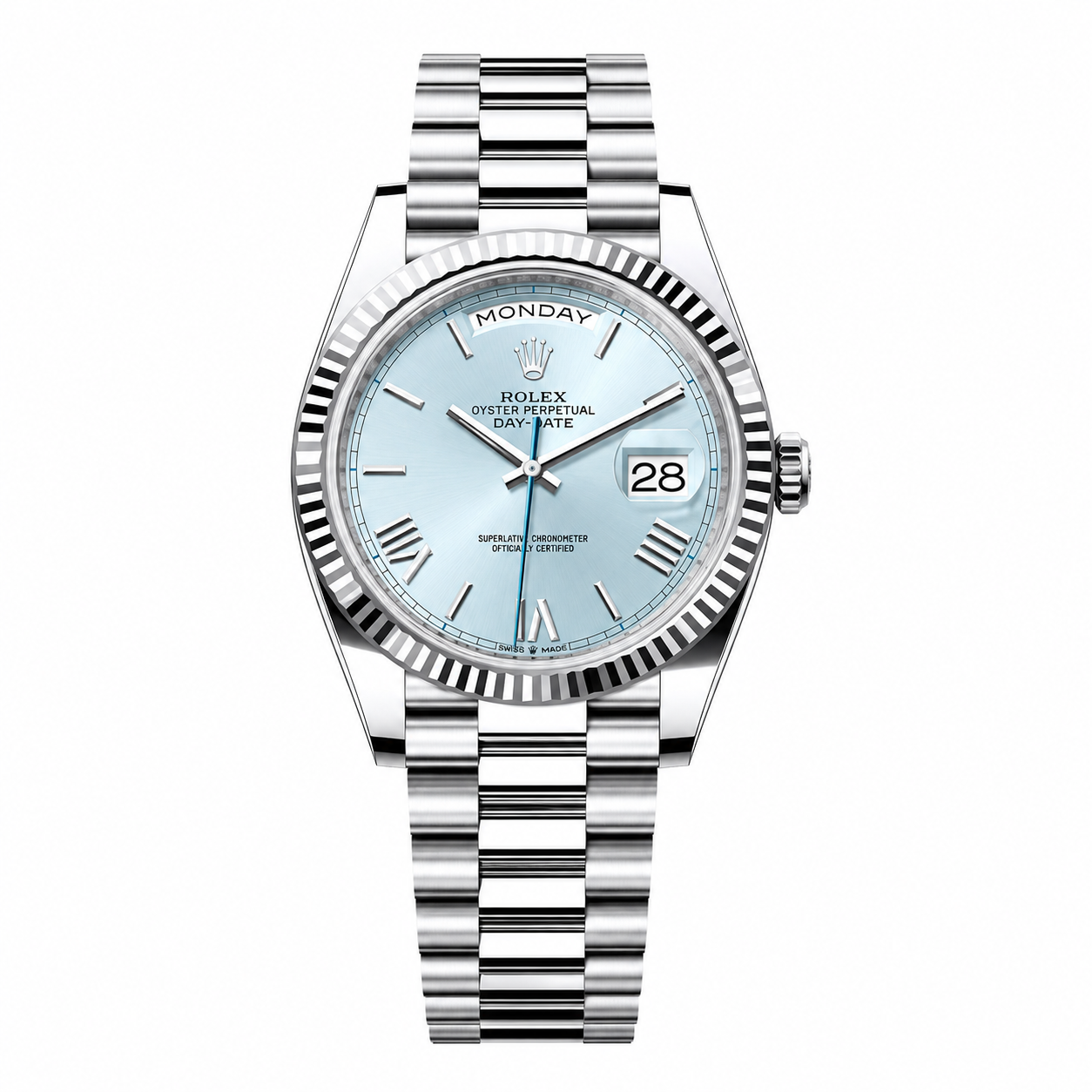 Rolex Day-Date Fluted "Ice Blue Roman"