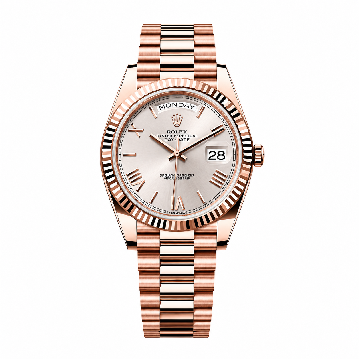 Rolex Day-Date Fluted "Rose Gold Sundust Roman"
